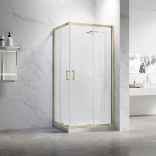 Душевой уголок Veconi Rovigo RV-27G, 1200x900x1900, золото брашинг, прозрачное стекло